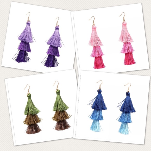 Long Tassel Drop Earrings -LAST ONE IN PURPLE - Picture 3 of 7